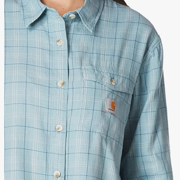 NWT Carhartt Women's  Cotton Loose Fit Lightweight Plaid Shirt, Tourmaline Small - Picture 4 of 6